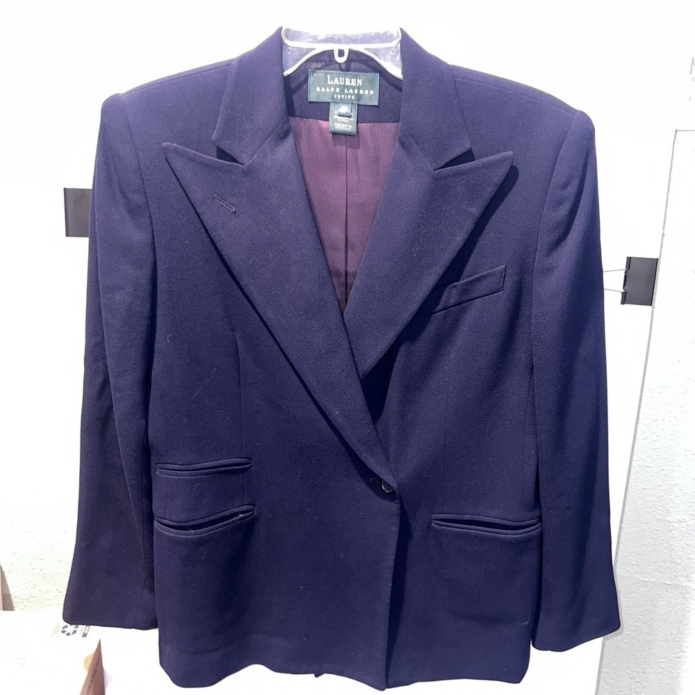 Lauren Ralph Lauren Women's Blazer Size 6p Navy Wool Rayon Blend Made In USA